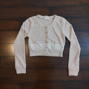 Liz Lisa Kawaii Cropped Beige Cable Knit Cardigan Size Small